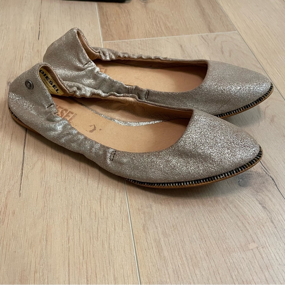 DIESEL Pinkish Silver Leather Flats